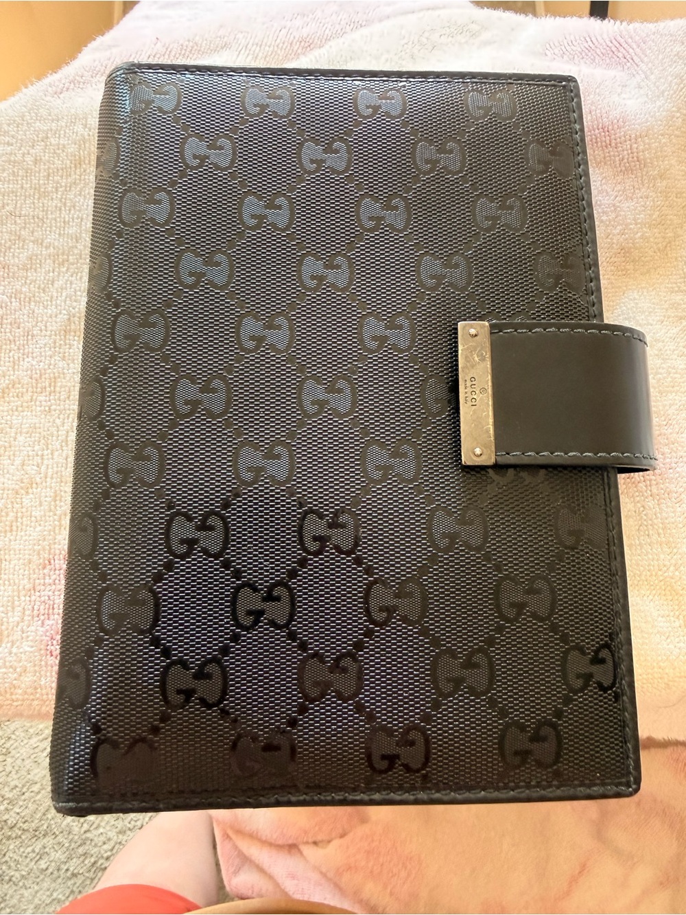 Gucci Black Patent GG Embossed Leather Agenda Cover